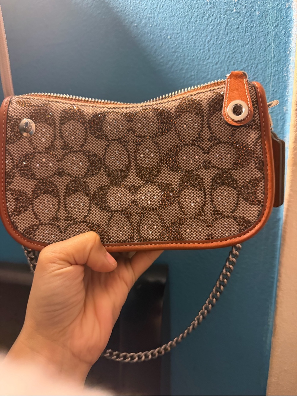 Coach Signature Canvas Crossbody in Brown with Gold Sparkle - Picture 4 of 5